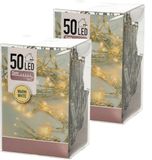 Merkloos Kerstverlichting - 2x - op batterij - warm wit - 50 LED lampjes - 5 meter - transparant snoer
