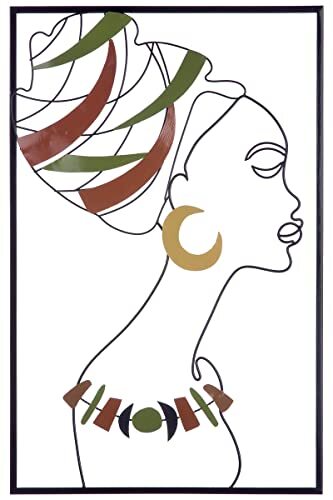 Casablanca modernes Design Casablanca wandreliëf "Zola" van metaal - vrouw met doek tulband ketting oorbel - wanddecoratie met zwart frame - 46 x 71 cm