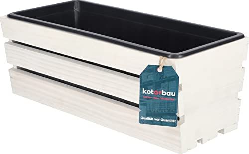 KOTARBAU® Houten Plantenbak - Bloembak Hout - met Kunststof Inzetstuk - Balkonbak - 40 x 18 x 15 cm - Wit