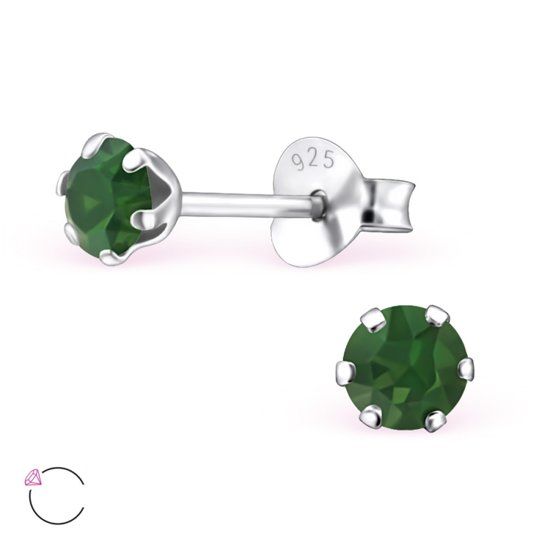 Aramat Jewels Kinder Oorbellen Rond - Swarovski Elements Kristal - 925 Zilver - Opaal Groen - 4mm