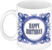 Bellatio Decorations Mok - Delfts Blauw - Happy Birthday - Keramiek - Blauw