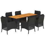 vidaXL 7-delige Tuinset met Kussens, Poly Rattan, Zwart