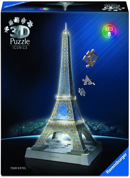 Ravensburger Iconics: Eiffeltoren met licht - 3D Puzzel - 216 Stukjes - Bouwset voor kinderen vanaf 8 jaar