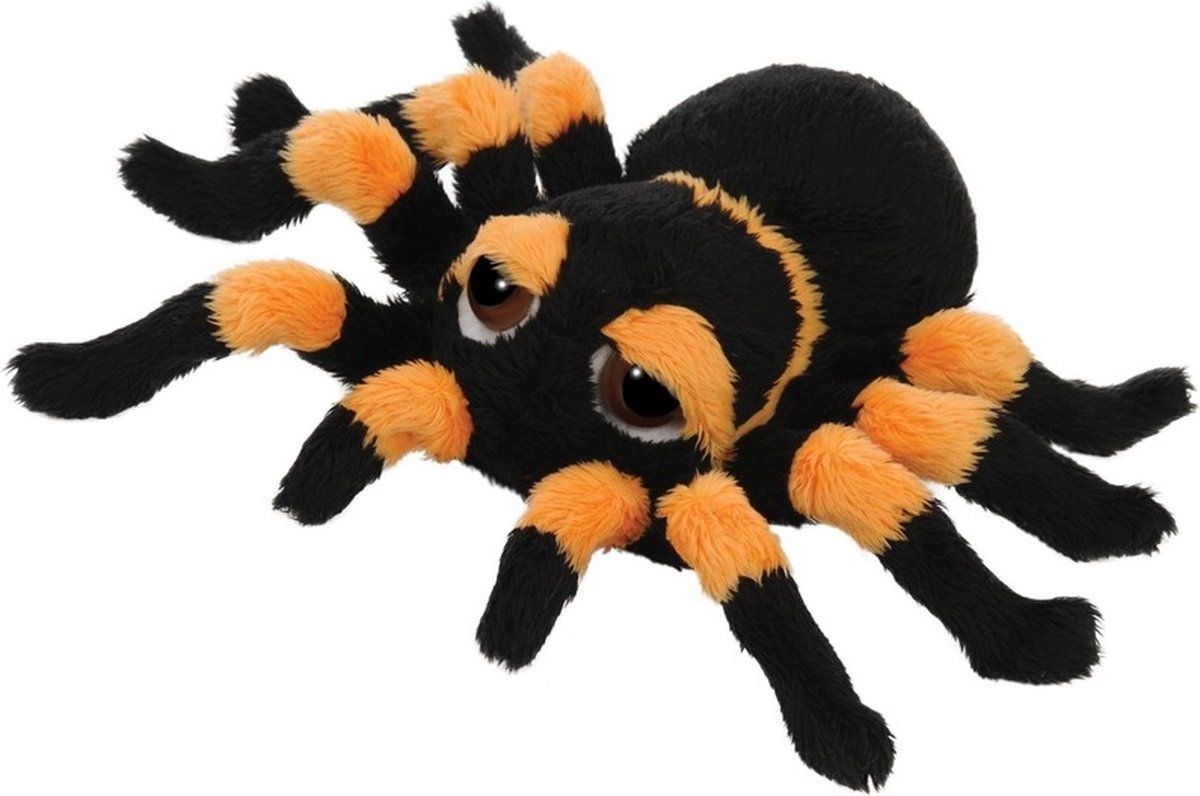 Suki Gifts Halloween - Pluche oranje met zwarte spin knuffel 13 cm - Spinnen insecten knuffels - Speelgoed voor kinderen