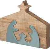 J-Line Kerststal - mangohout - naturel/turquoise - large