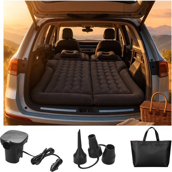 MMOBIEL SUV Luchtmatras – Opblaasbaar Automatras & Reisbed – Inclusief Elektrische Pomp, 2 Kussens, Reparatieset & Draagtas – Auto & Camping Accessoires – Inflatable Car Air Mattress - Zwart