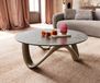 Table basse Tanju 90x90 cm Or métallique avec verre gaufré taupe