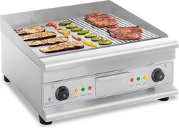 Royal Catering Elektrische grillplaat - dubbel - 60 cm - glad en geribbeld - 6.400 W