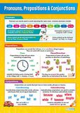 Poster Daydream Education Poster met Engels opschrift "Pronouns Prepositions & Conjunctions", glanzend papier, 850 mm x 594 mm (A1), spraakposter voor klaslokalen, educatieborden