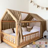 LILIMAUS Huisbed hemeltje - bedhemel voor huisbed - 67,5 x 320 cm - mousseline katoen - donkerbeige