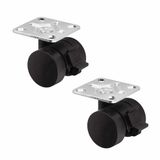 Sotech Set van 2 Meubelwielen AACHEN met montageplaat en rem (Ø 35 mm, 40 kg draagvermogen per wiel, 360 graden draaibaar, zwart)
