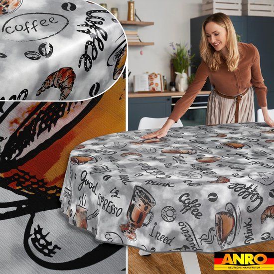 ANRO Tafelkleed Koffie Grijs Ovaal 200x140cm