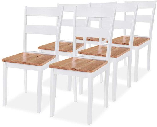 vidaXL Eetkamerstoelen 6 stuks massief rubberwood wit