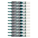 Pentel Maxiflo whiteboard-marker, droog afwisbaar, medium wigpunt, groene vloeibare inkt, 12 stuks