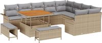 vidaXL Tuinbank Set 11-zits Beige Polyrattan