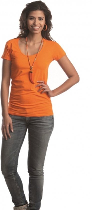 Lemon & Soda Bodyfit dames t-shirt met ronde hals L oranje