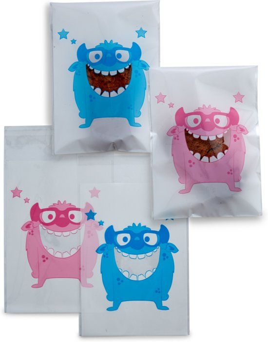Brute Strength Uitdeelzakjes - Cookie Monster - Blauw & Roze - 100 stuks