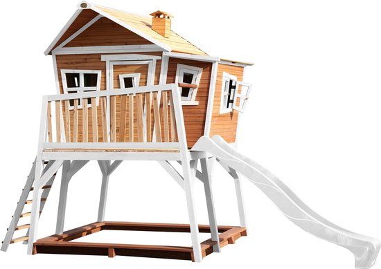AXI Max Speelhuis Bruin/Wit - Met Glijbaan, Zandbak en Verdieping - FSC Hout
