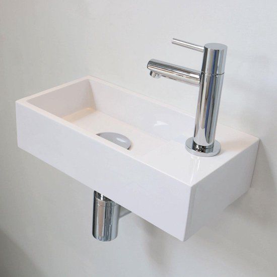 INK Versus fontein Polystone rechts met kraangat 9x36x18cm Glans wit