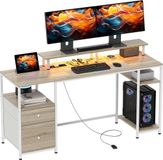 HOMCOM computerbureau - spaanplaat - 155,5x48x88,5cm - naturel hout