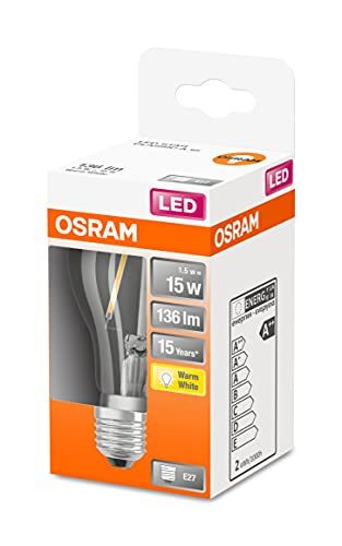 OSRAM Lamps OSRAM LED lamp, Voet: E27, Warm Wit, 2700 K, 1.50 W, vervanging voor 15 W gloeilamp, helder, LED Retrofit CLASSIC A Set van 10