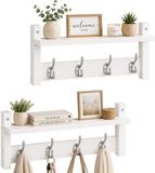 Merkloos Relaxdays Wandkapstok - 2 stuks - Wit