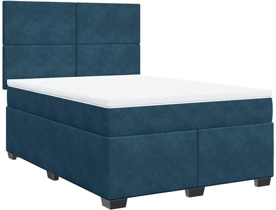vidaXL Boxspring met matras fluweel donkerblauw 140x190 cm