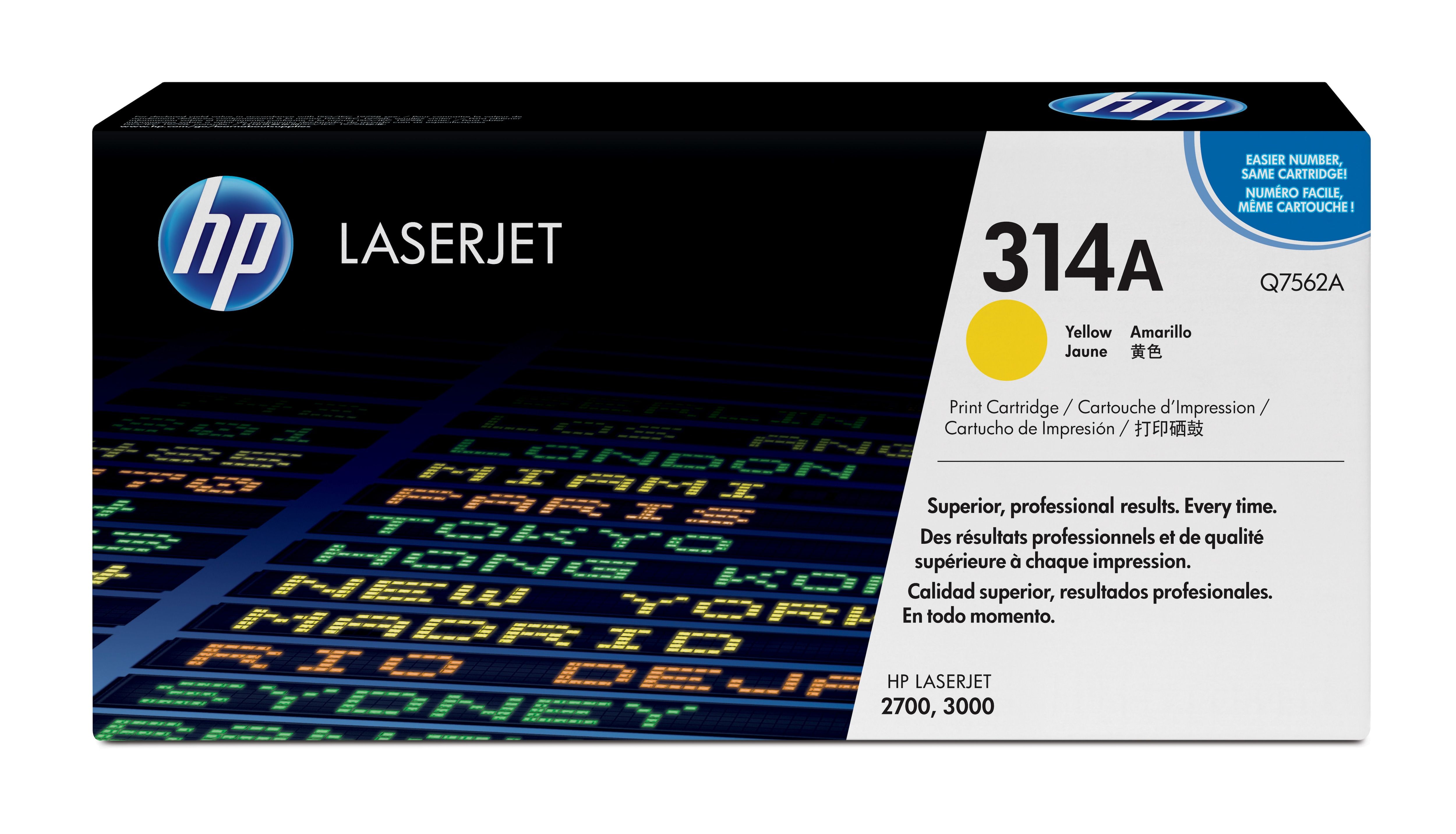HP 314A Yellow Original LaserJet Toner Cartridge - Q7562A - Compatible with HP Color LaserJet 2700, 3000