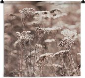 1001Tapestries Wandkleed - 150x150 cm - Planten - Bloemen - Winter - Sneeuw - Sepia - Katoen - Wandtapijt