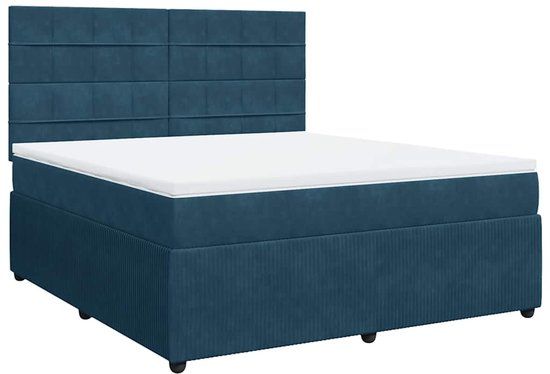 vidaXL Boxspring met matras fluweel donkerblauw 180x200 cm