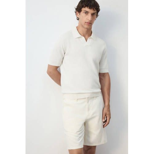 Mango Man slim fit gebreide polo - naturel wit