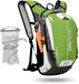 CarryQuest® - Sac à dos d'hydratation 18L + poche à eau 2L - Sac à dos de vélo en nylon hydrofuge avec bandes réfléchissantes, sifflet et porte-bouteilles élastiques - 45x24x15 cm - Vert