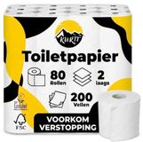 KURTT - 80 rollen WC papier (2-laags) Extra Zacht Cellulose 200 vellen per rol - Ecolabel, FSC Certified
