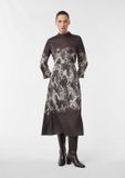 Comma - Femme - Robe midi en satin imprimé - Marron foncé - Taille 38