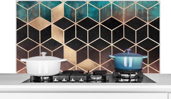 KitchenYeah Spatscherm keuken - Marmer print - Goud - 120x60 cm