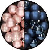 Decoris Kaemingk B.V. 32x stuks kunststof kerstballen mix van lichtroze en donkerblauw 4 cm