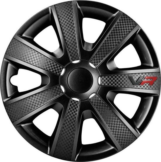 AutoStyle 4-Delige Wieldoppenset VR 13-inch Zwart/carbon-look/logo