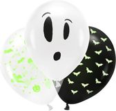 Merkloos / Sans marque PartyDeco Set van 3x stuks Halloween Glow in the dark blacklight ballonnen met print 30 cm