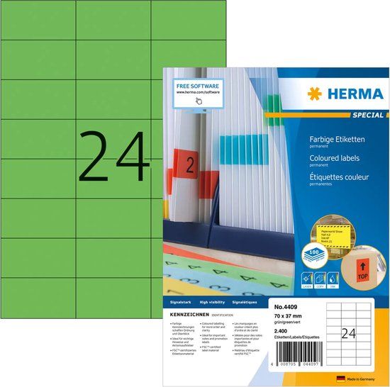 Merkloos Herma printeretiketten Labels green 70x37 SuperPrint 2400 pcs.