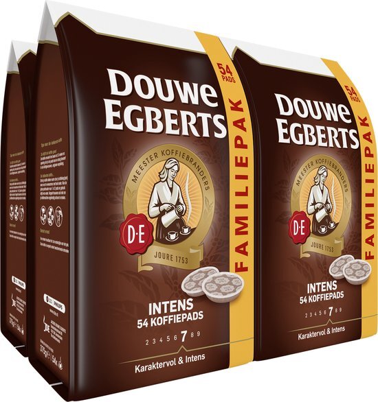 Douwe Egberts Koffiepads Intens, Familiepak, (216 Pads, Geschikt voor SENSEO Koffiepadmachines, Intensiteit 07/09, Dark Roast Koffie), 4 x 54 Pads