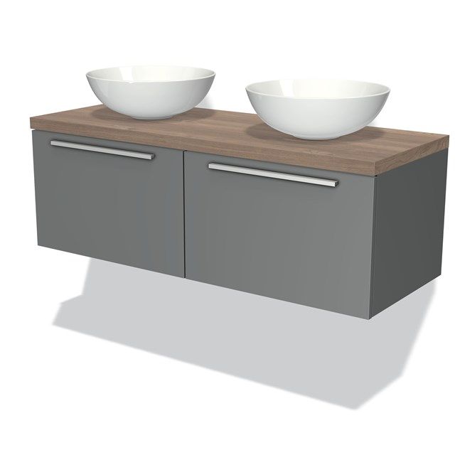 Maxaro Badkamermeubel Modulo Plato 120cm Middengrijs 2 Lades Middenbruin Eiken Blad