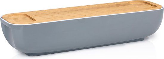 Alpina Broodbox - met Bamboe Deksel/ Snijplank - Handvatten - 40 x 12.2 x 8.5 CM - Grijs