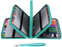 BTSKY PU leren etui met 200 inzetstukken, supergrote capaciteit, meerlaagse studentenkleurige etui, tas, organizer voor kantoorbenodigdheden (zonder potloden), groen