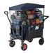 Merkloos Relaxdays Opvouwbare bolderkar met dak, telescoop- & duwhandgreep, rubberbanden met rem, 150 kg, blauw 131x54x97 cm