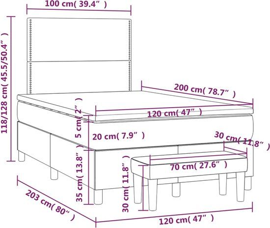 vidaXL Boxspring met matras fluweel lichtgrijs 120x200 cm