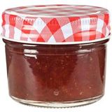 Bocaux de confiture couvercles blanc et rouge 96 pièces verre 110 ml
