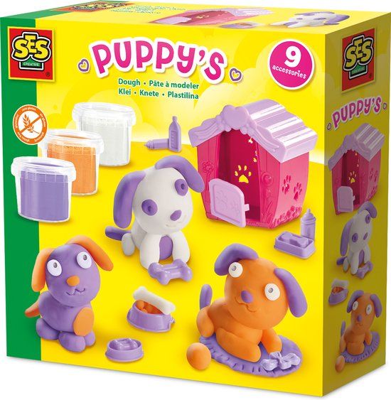 SES Creative Puppy's Klei - Puppy Set met Hondenhok en 9 Accessoires