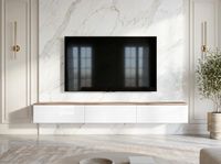 AX LIVING Barvo meuble TV, 3x100 cm, brun/blanc, laqué brillant, suspendu