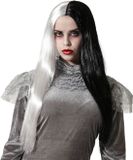 Atosa Halloween verkleedpruik lang haar - zwart/wit - dames - Zombie/Spook/Heks