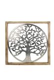 GILDE Decoratieve afbeelding XXL levensboom aluminium met houten frame 60 x 60 cm wanddecoratie woonkamer kleuren zilver bruin